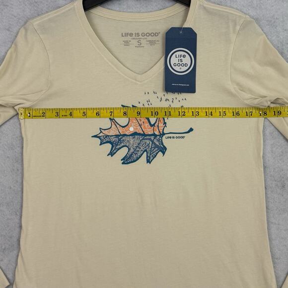 Life is Good Crusher Lite Leaf Tee Small Beige Long Sleeve Fall Shirt N32 - Picture 6 of 9